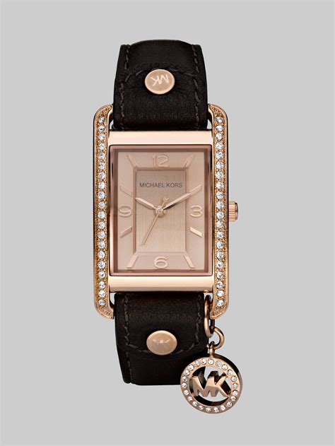 michael kors rectangle watch leather strap|Michael Kors leather watch women.